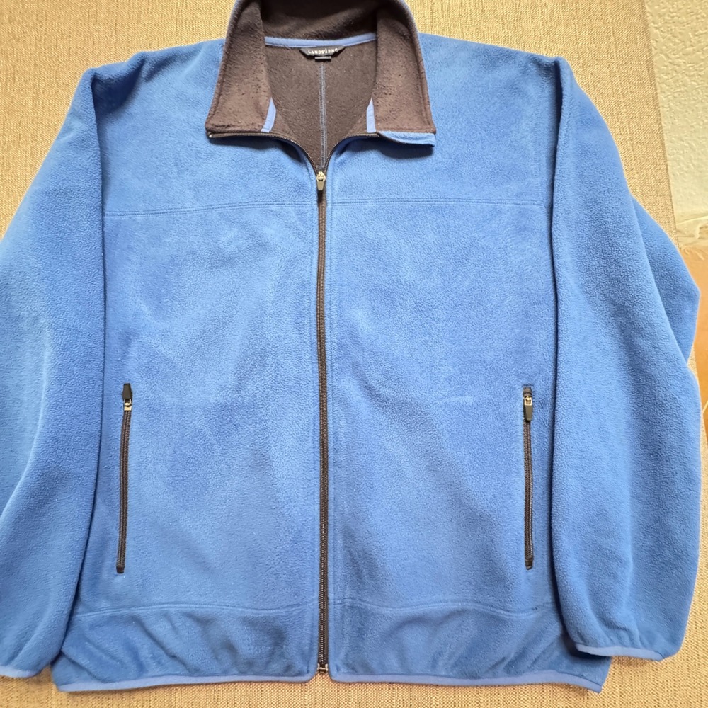 Lands End Mens XL Blue Full Zip Fleece Jacket Mock Neck Pockets 46-48
